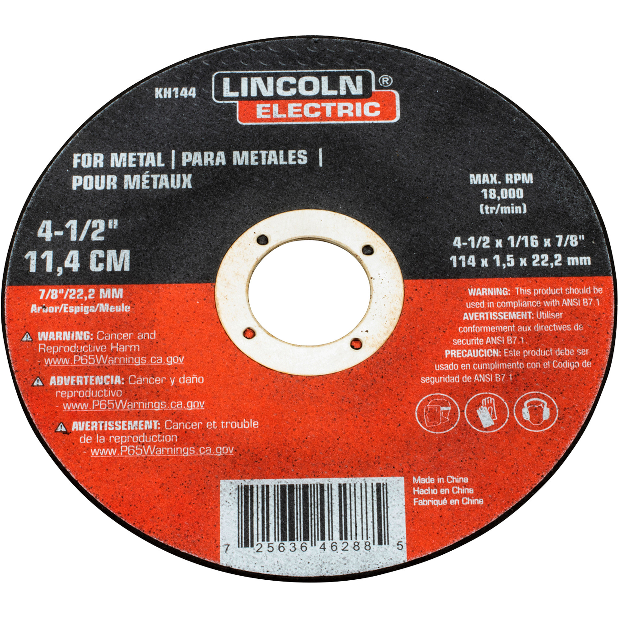 Lincoln Electric Cutoff Wheel, 4.5in. Dia, Model# KH144